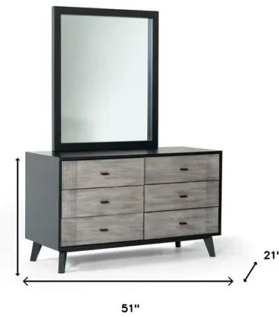 Solid Wood Six Drawer Double Dresser - Gray / Black