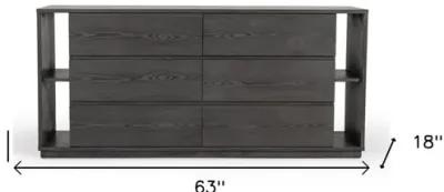 Wooden 6 Drawer Double Dresser - Gray