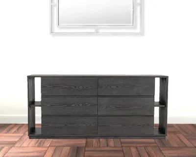 Wooden 6 Drawer Double Dresser - Gray