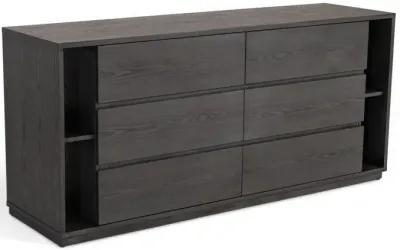 Wooden 6 Drawer Double Dresser - Gray