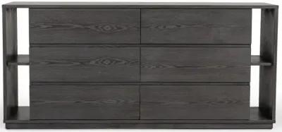 Wooden 6 Drawer Double Dresser - Gray