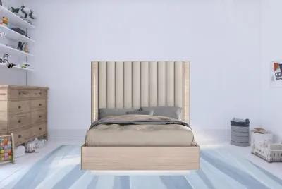 Full Upholstered Faux Leather Bed - Beige