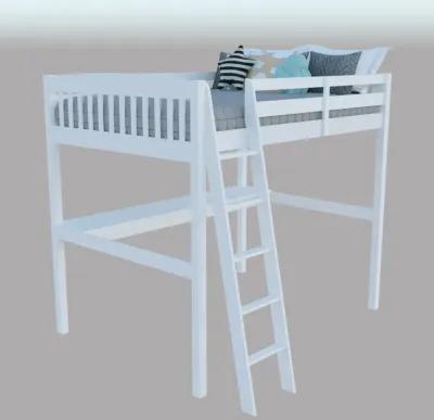 Solid Wood Full Double Size Loft Bed with Desk and Storage - White