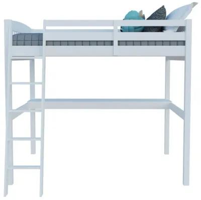 Solid Wood Full Double Size Loft Bed with Desk and Storage - White