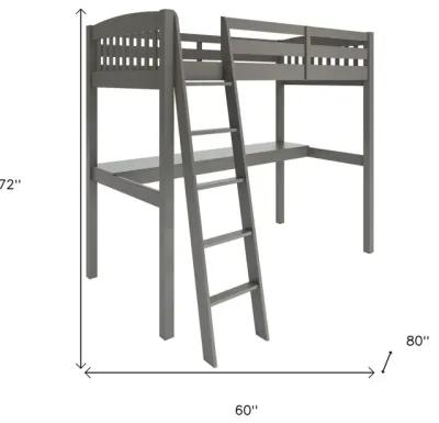 Solid Wood Twin Size Loft Bed with Desk and Storage - Gray