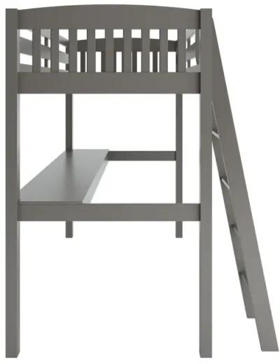 Solid Wood Twin Size Loft Bed with Desk and Storage - Gray