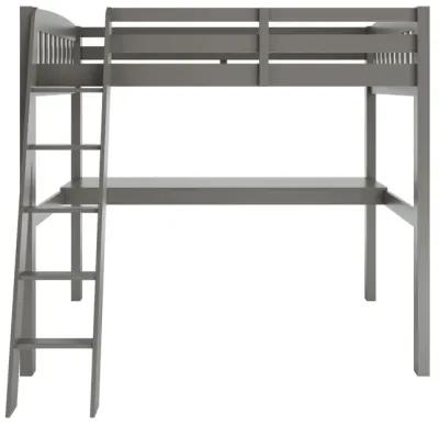 Solid Wood Twin Size Loft Bed with Desk and Storage - Gray