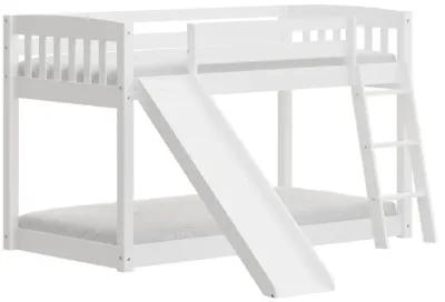 Twin over Twin Solid Wood Bunk Bed With Slide and Ladder - White