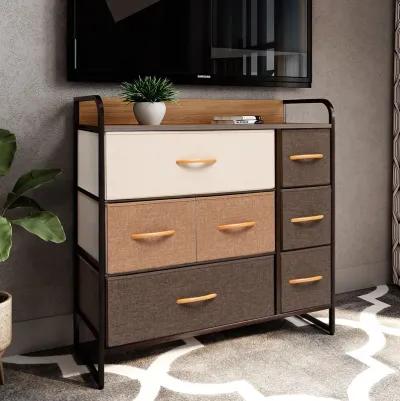 Steel And Fabric Seven Drawer Dresser - Brown