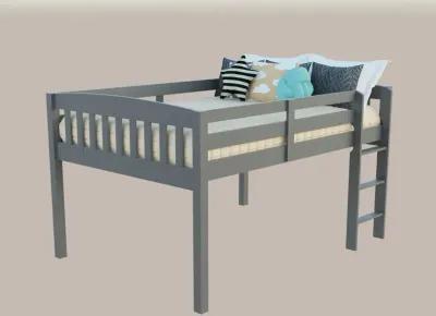 Solid Wood Twin Size Low Loft Bed - Gray