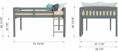 Solid Wood Twin Size Low Loft Bed - Gray