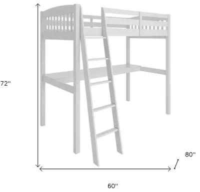 Solid Wood Twin Size Loft Bed with Desk and Storage - White