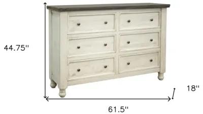 Solid Wood Six Drawer Double Dresser - Gray / Ivory