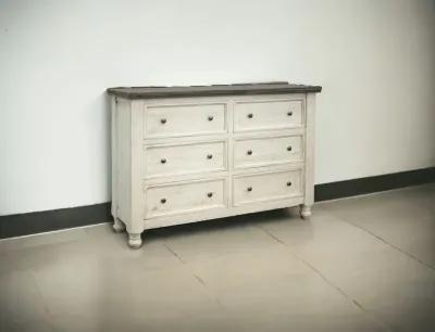 Solid Wood Six Drawer Double Dresser - Gray / Ivory