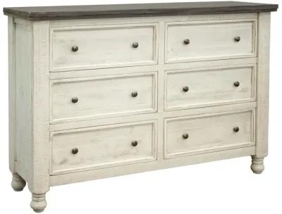 Solid Wood Six Drawer Double Dresser - Gray / Ivory