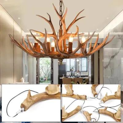 Super Stag Faux Antlers Six Light Led Chandelier - Brown