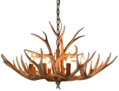 Super Stag Faux Antlers Six Light Led Chandelier - Brown