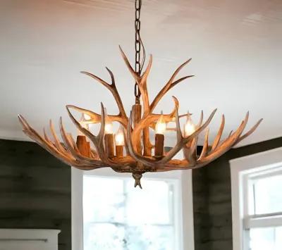 Super Stag Faux Antlers Six Light Led Chandelier - Brown