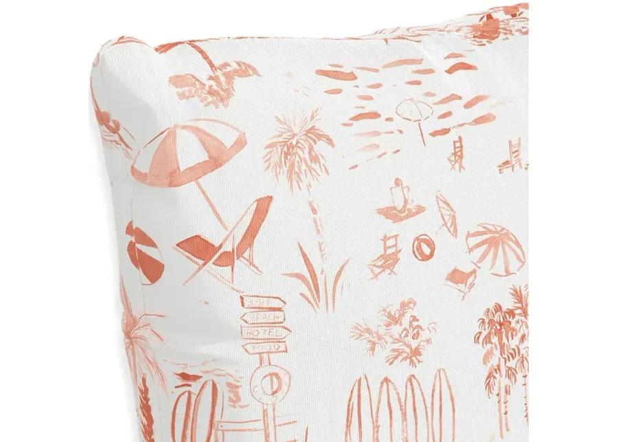 Cloth & Company The Beach Toile Outdoor Pillow in Coral, 18" x 18"