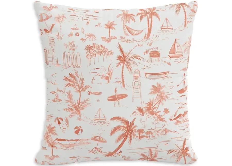 Cloth & Company The Beach Toile Outdoor Pillow in Coral, 18" x 18"