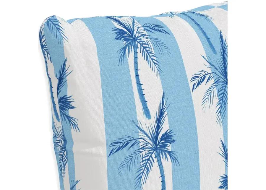 Cloth & Company The Cabana Stripe Palms Outdoor Pillow in Blue, 18" x 18"