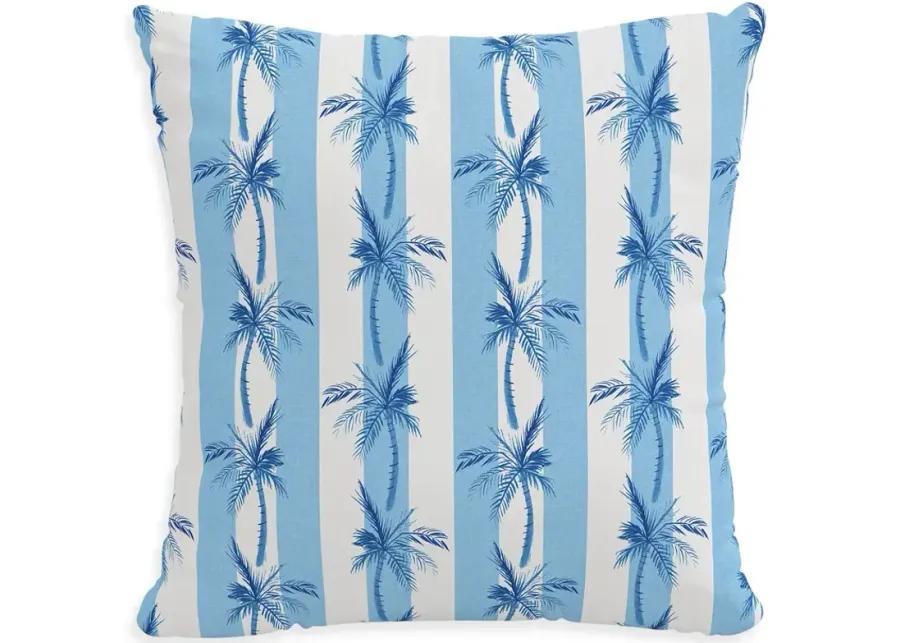 Cloth & Company The Cabana Stripe Palms Outdoor Pillow in Blue, 18" x 18"