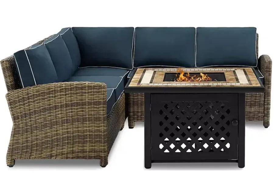 Sparrow & Wren Walton 4 Piece Outdoor Wicker Sectional Set with Fire Table