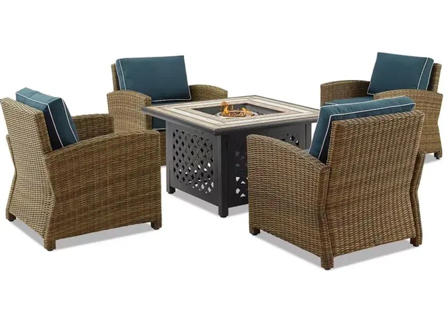 Sparrow & Wren Bradenton 5 Piece Outdoor Wicker Conversation Set with Fire Table