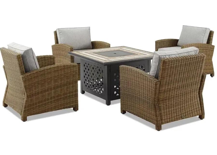 Sparrow & Wren Bradenton 5 Piece Outdoor Wicker Conversation Set with Fire Table