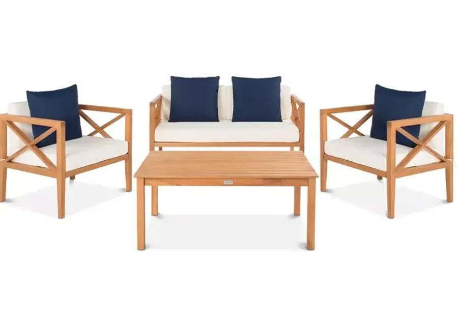 SAFAVIEH Nunzia 4 Piece Outdoor Living Set with Accent Pillows