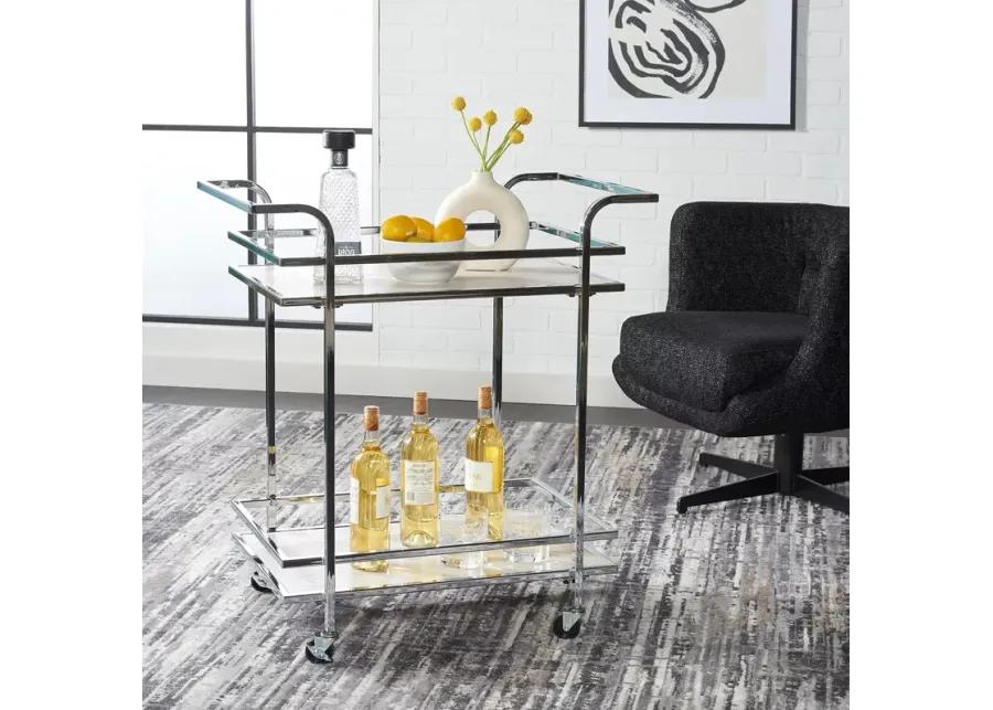 Safavieh Lameris 2 Tier Chrome Bar Cart with Handles