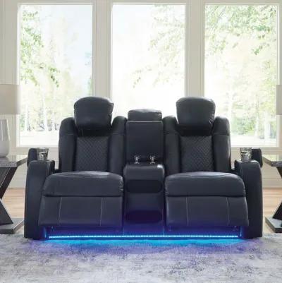 Fyne-Dyme Blue Power Headrest Reclining Console Loveseat