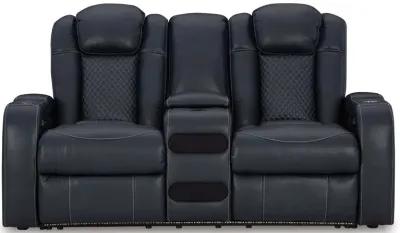 Fyne-Dyme Blue Power Headrest Reclining Console Loveseat