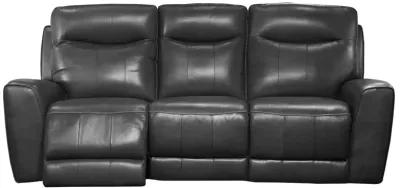 Pewter Grey Power Headrest Reclining Sofa with Power Lumbar