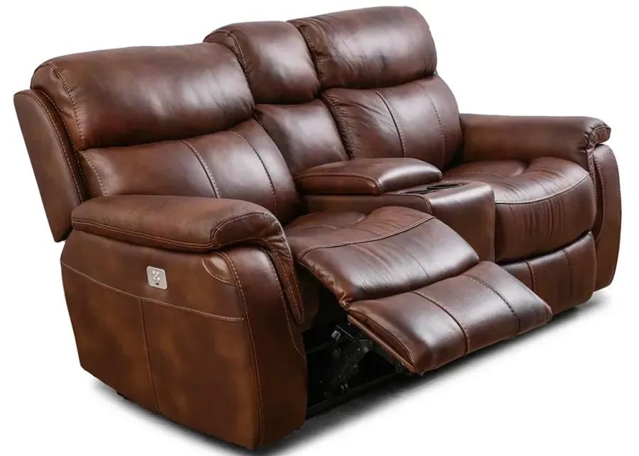 Brandon Light Brown Power Headrest Reclining Console Loveseat