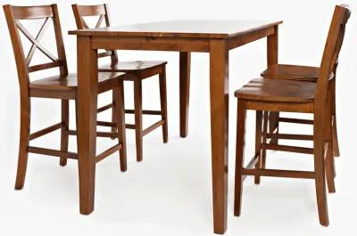 Simplicity Caramel 5 Piece Counter Height Set (Counter Height Table with 4 X-Back Stools)