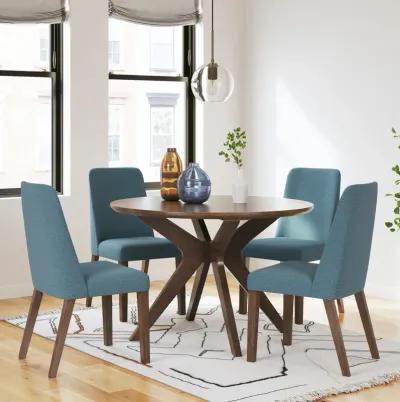 Lyncott 5 Piece Round Dining Set (Table with 4 Blue Side Chairs)