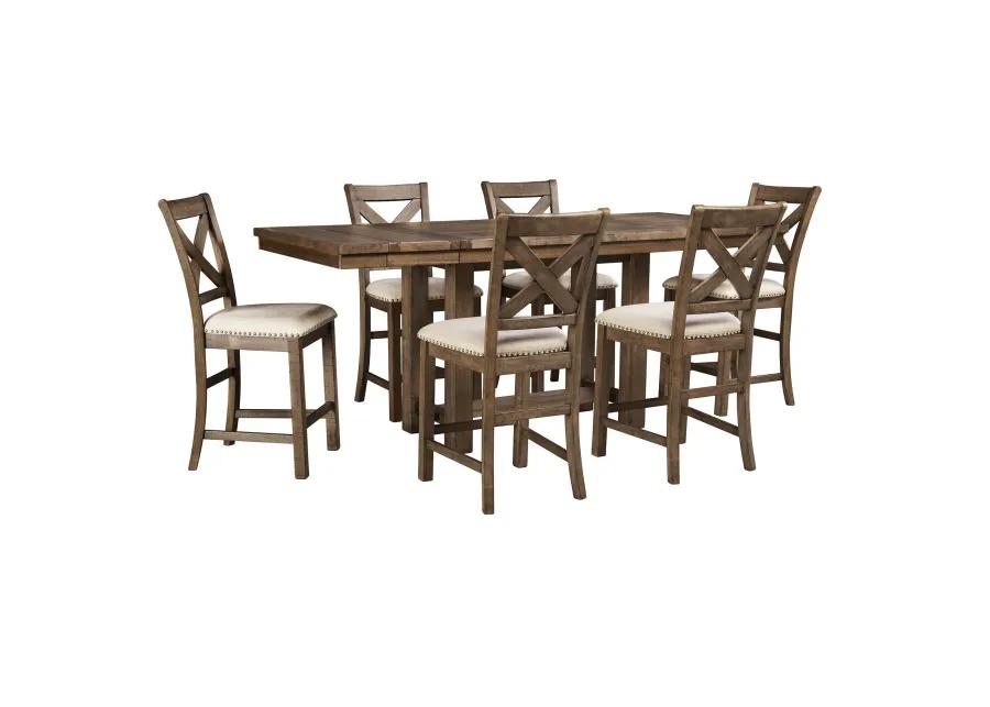 Moriville 7 Piece Counter Set (Rectangular Table with 6 Upholstered Stools)