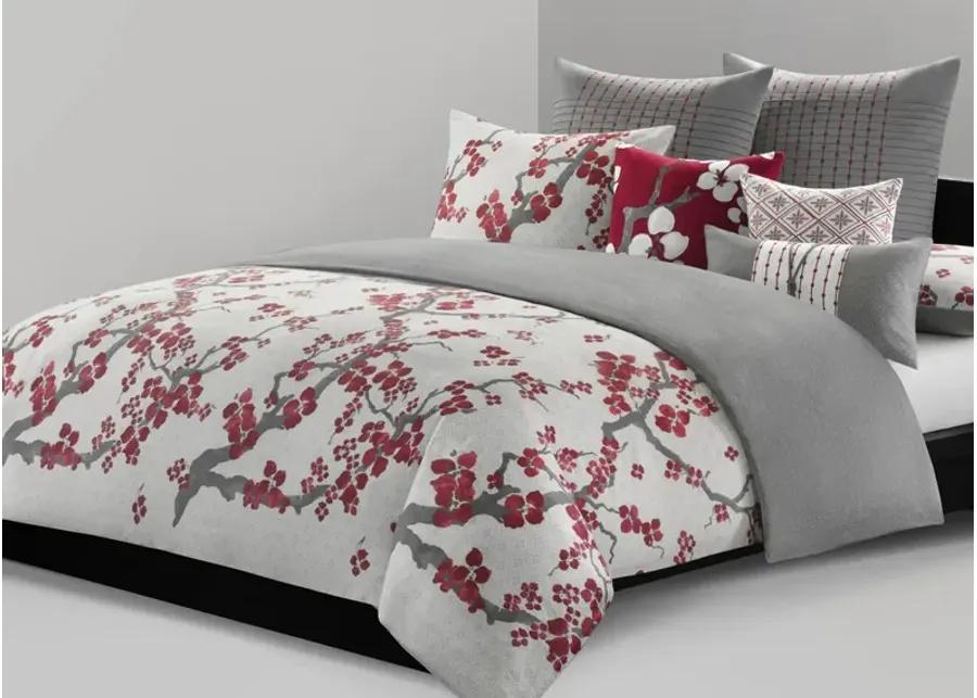 N Natori Cherry Blossom Cotton Sateen 3-Piece Duvet Cover Set