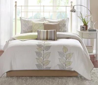 Madison Park Caelie Reversible Leaf Embroidered Microfiber 6-Piece Coverlet Set - Caelie Blue - Queen