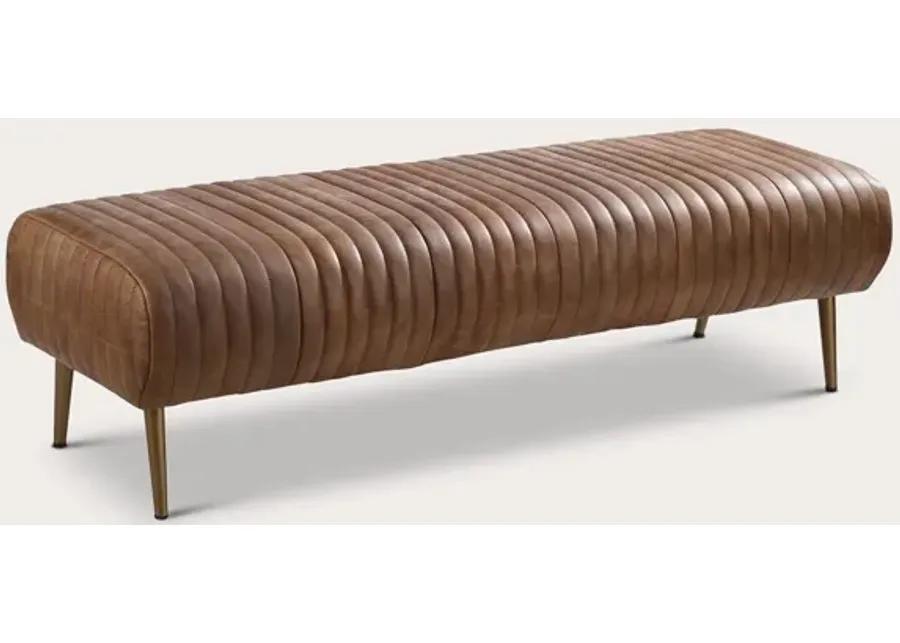 Moe's Furniture Endora Tufted Brown Genuine Leather Bench