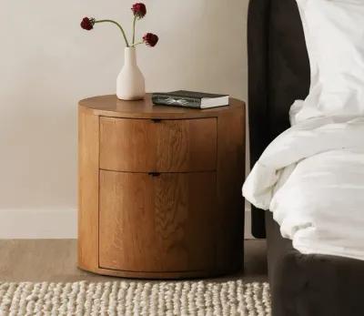 Moe's Furniture Theo Solid Oak Wood Round 2-Drawer Nightstand