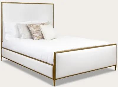 Wesley Allen Royce Upholstered Iron Bed Handcrafted - Hammered Brass - Royal White - Queen