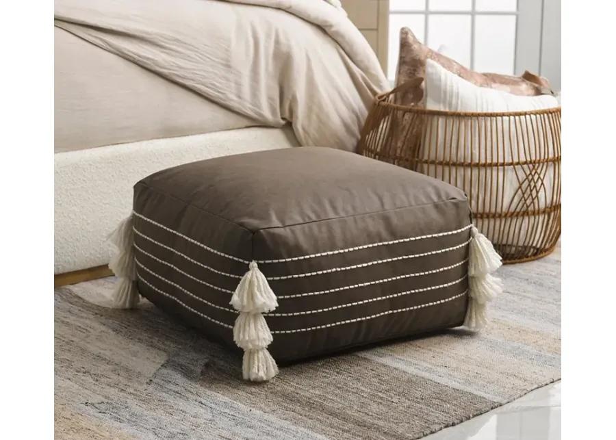 Villa by Classic Home Ezekiel Vegan Leather Hickory Pouf