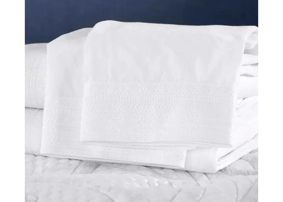 CM Home Olivia Embroidered Cotton Percale Sheet Set - White/White - King