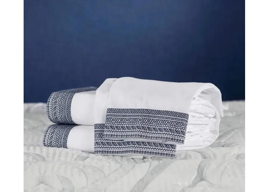 CM Home Olivia Embroidered Cotton Percale Sheet Set - White/White - King