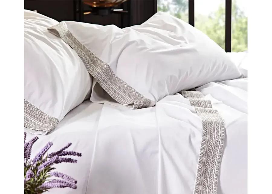 CM Home Olivia Embroidered Cotton Percale Sheet Set - White/White - King