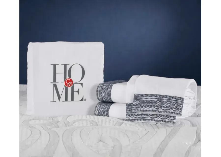 CM Home Olivia Embroidered Cotton Percale Sheet Set - White/White - King