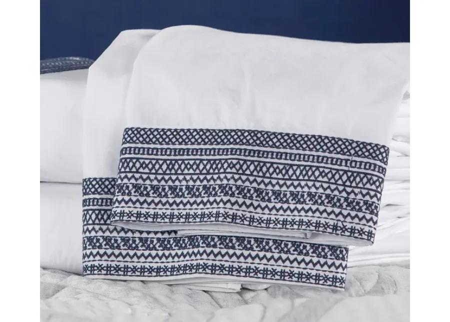 CM Home Olivia Embroidered Cotton Percale Sheet Set - White/White - King