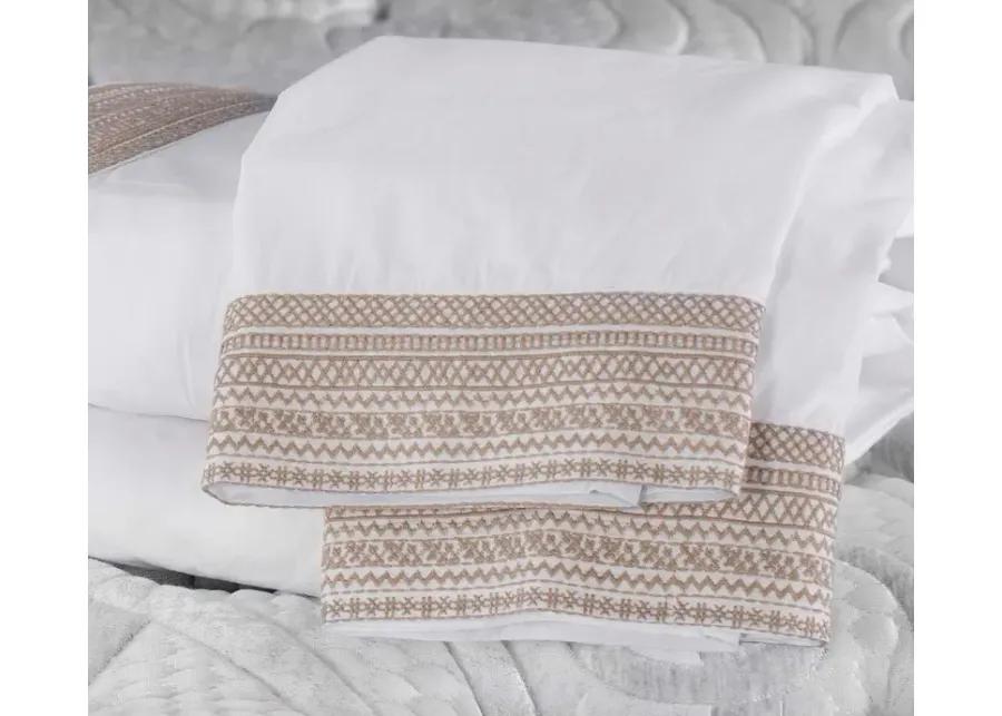 CM Home Olivia Embroidered Cotton Percale Sheet Set - White/White - King